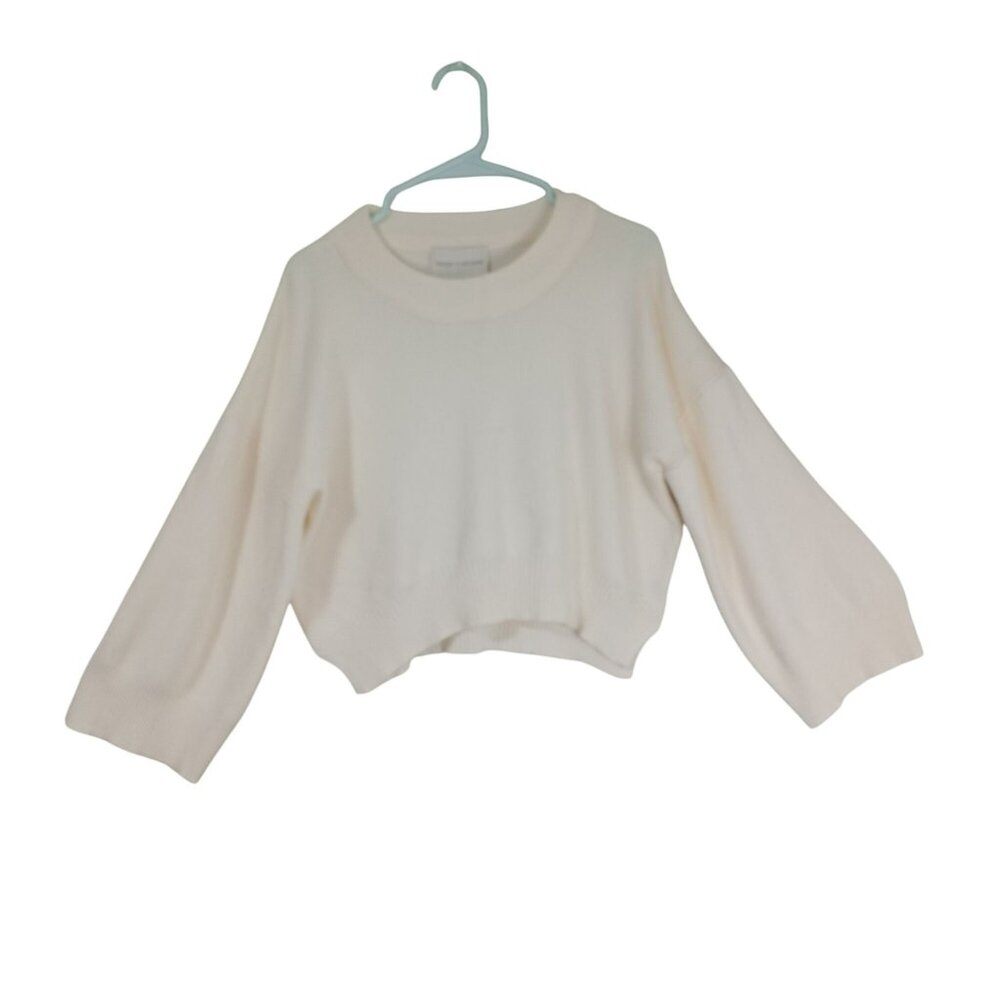 Sage + Stone Womens Cream Cropped Pullover Sweater S Ribbed Cuffs Lightweight